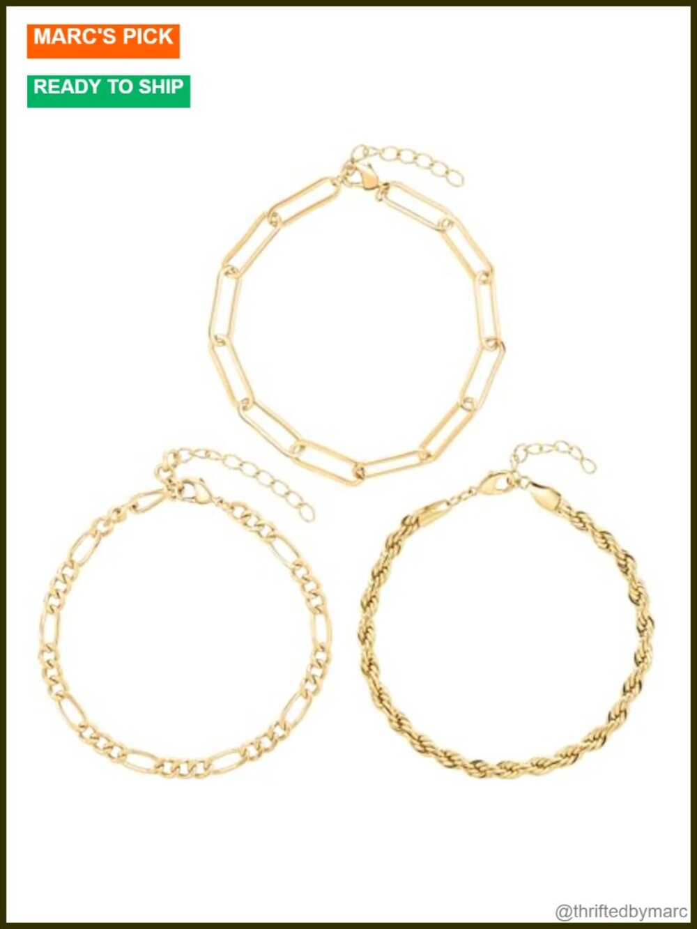 14K Gold-Plated Bracelet Set Paperclip Rope Figaro Chains